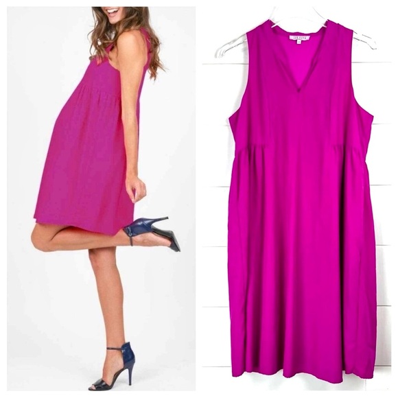 Amanda Uprichard x Le Tote Split Neck Magenta Fuchsia Maternity Babydoll Dress - Picture 1 of 13